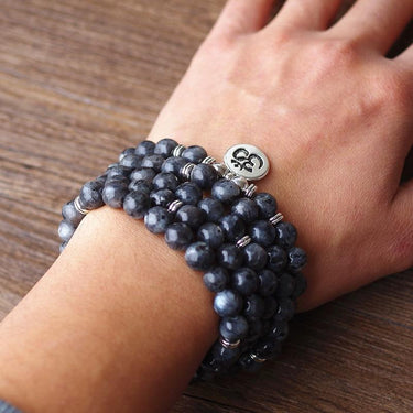 108 Beads Labradorite Mala Lotus / Om / Buddha Charm Bracelet-Your Soul Place